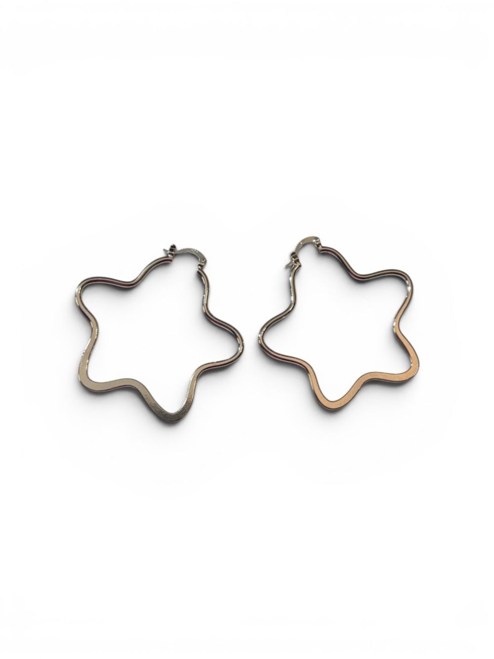 Wavy Star-Shaped Hoop Earrings, 925 Sterling Silver